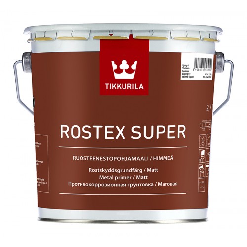 Грунт Rostex Super для ч/ц металлов, cерый, 3л.